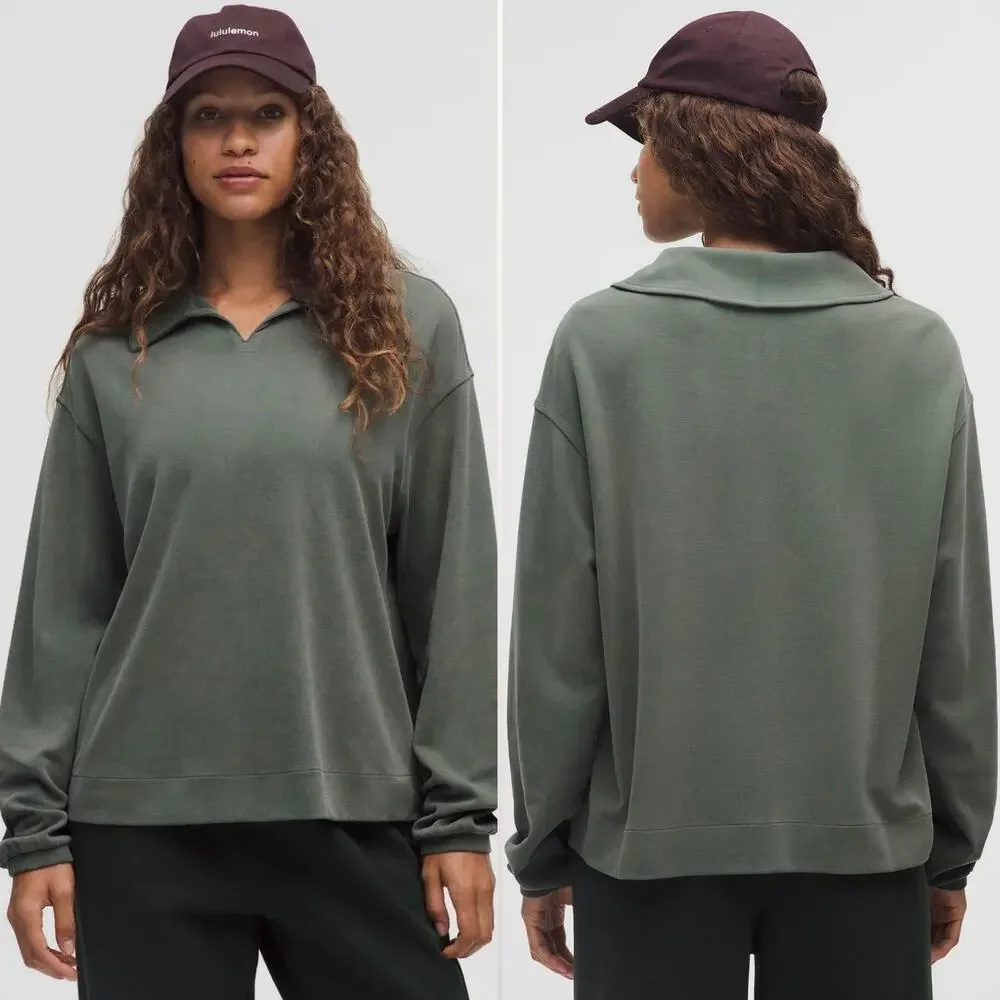 LULULEMON Softstreme Pique Oversized Long-Sleeve Polo Shirt size XS Palm Deco